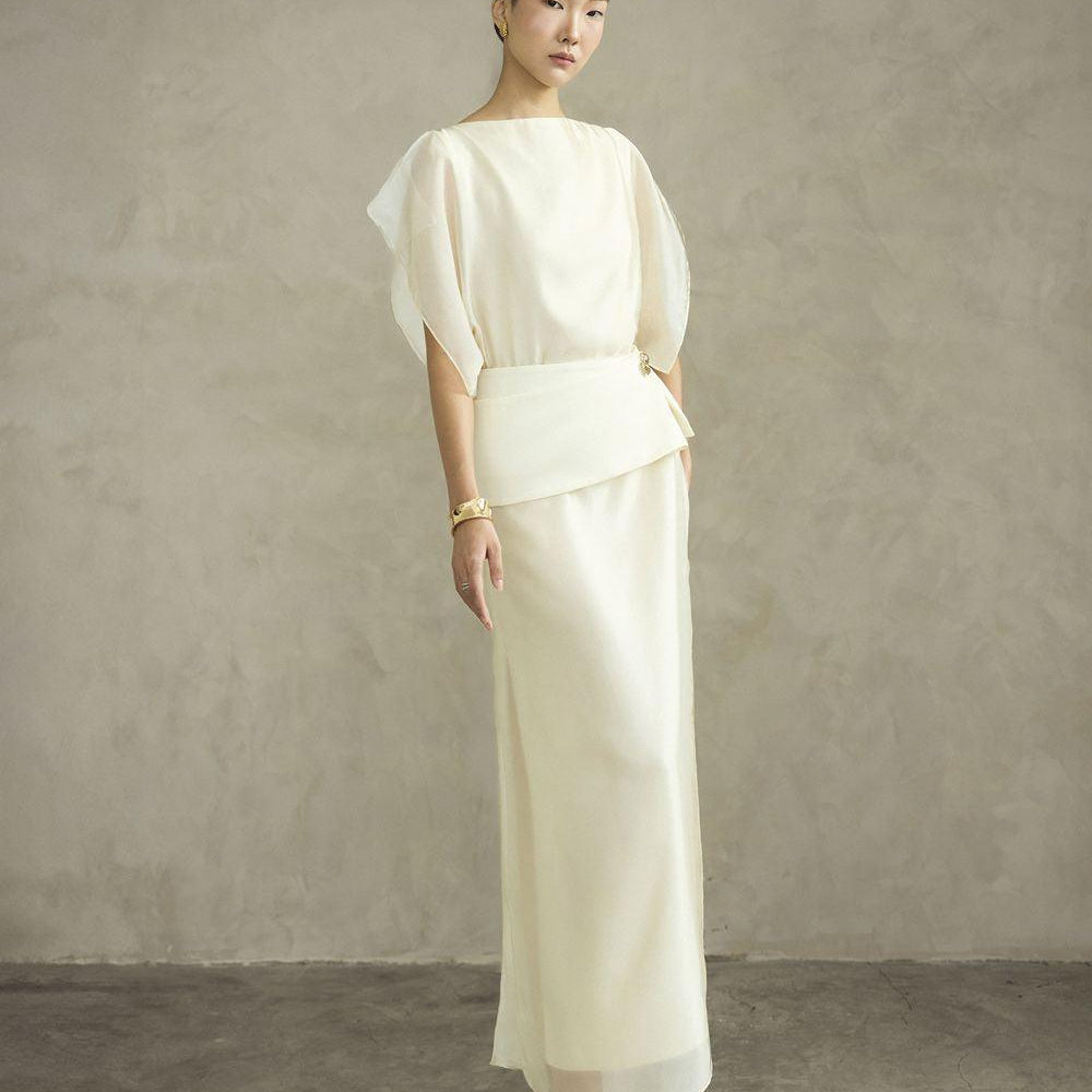 Farida Straight Side Slit Silk Ankle Length Dress - MEAN BLVD