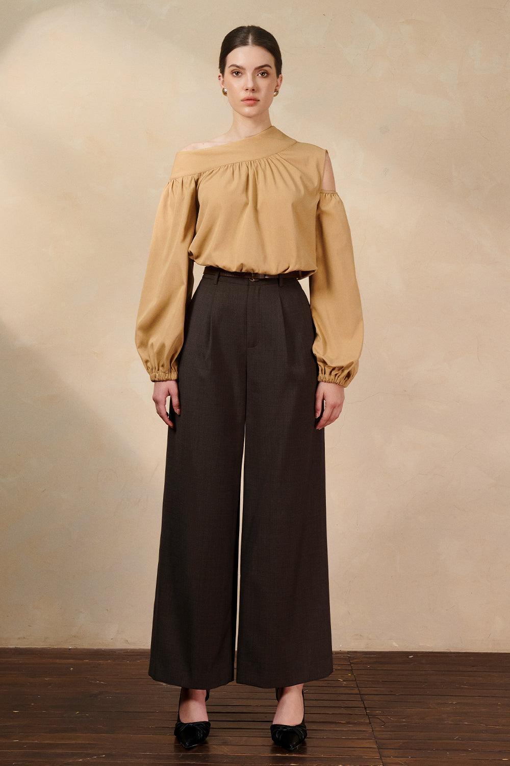 Farrah Cropped Asymmetric Neck Raw Fabric Top - MEAN BLVD