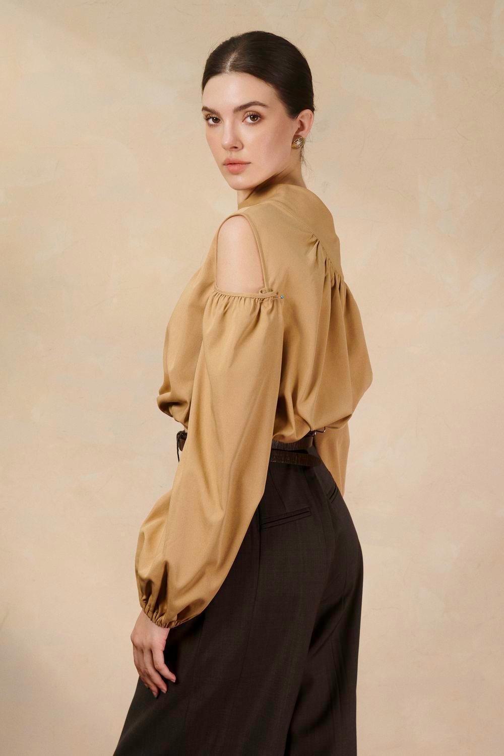 Farrah Cropped Asymmetric Neck Raw Fabric Top - MEAN BLVD