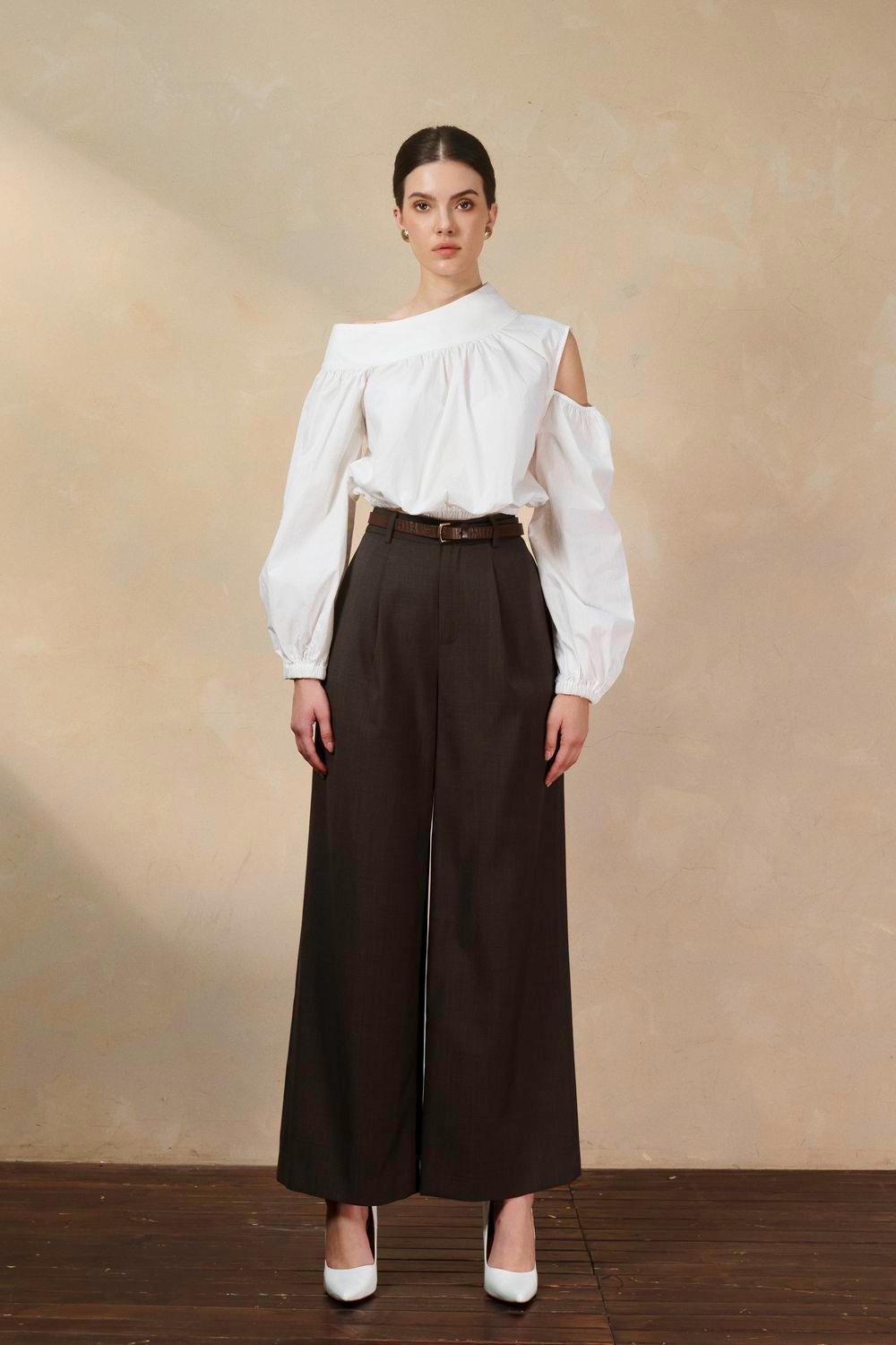Farrah Cropped Asymmetric Neck Raw Fabric Top - MEAN BLVD