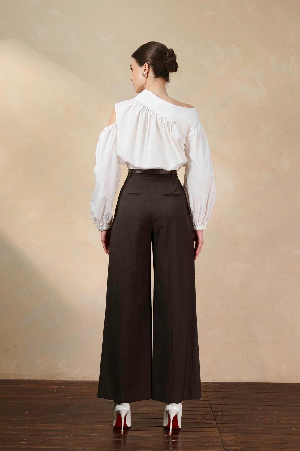 Farrah Cropped Asymmetric Neck Raw Fabric Top - MEAN BLVD