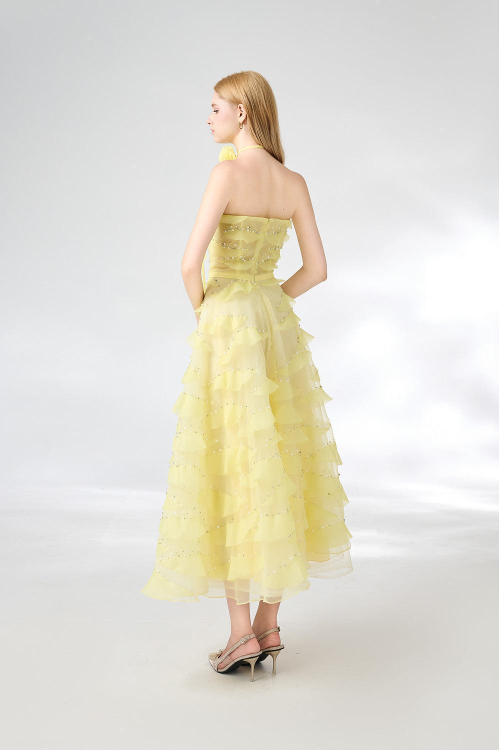 Fatima Fit and Flare Straight Across Neck Organza Midi Dress - MEAN BLVD