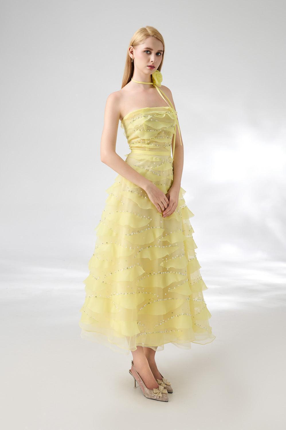 Fatima Fit and Flare Straight Across Neck Organza Midi Dress - MEAN BLVD
