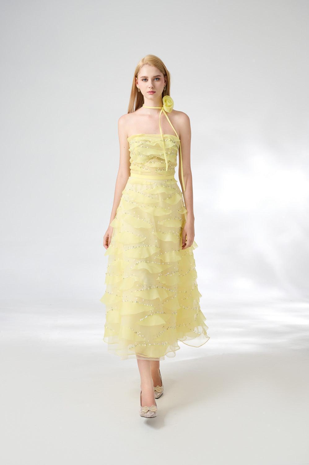 Fatima Fit and Flare Straight Across Neck Organza Midi Dress - MEAN BLVD