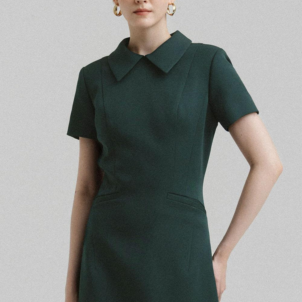 Faye A-line Collared Neck Polycotton Calf Length Dress - MEAN BLVD