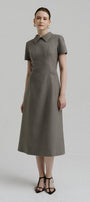Faye A-line Collared Neck Polycotton Calf Length Dress - MEAN BLVD