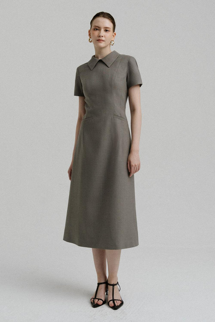 Faye A-line Collared Neck Polycotton Calf Length Dress - MEAN BLVD