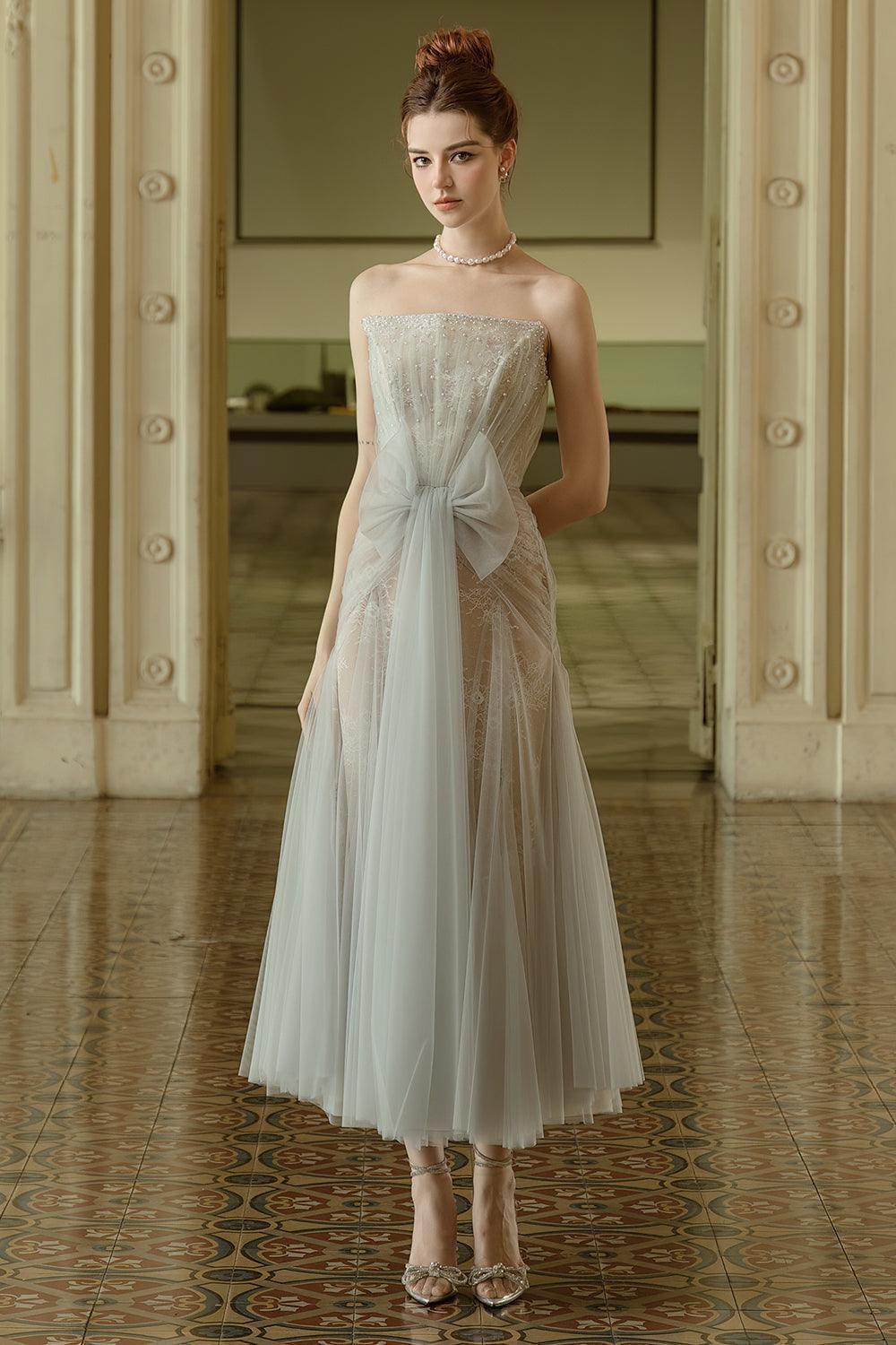 Faye Strapless Bow Tulle Ankle Length Dress - MEAN BLVD