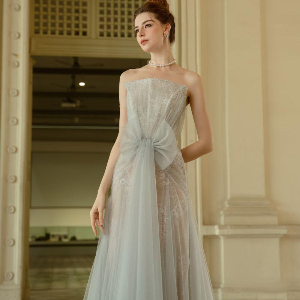 Faye Strapless Bow Tulle Ankle Length Dress - MEAN BLVD