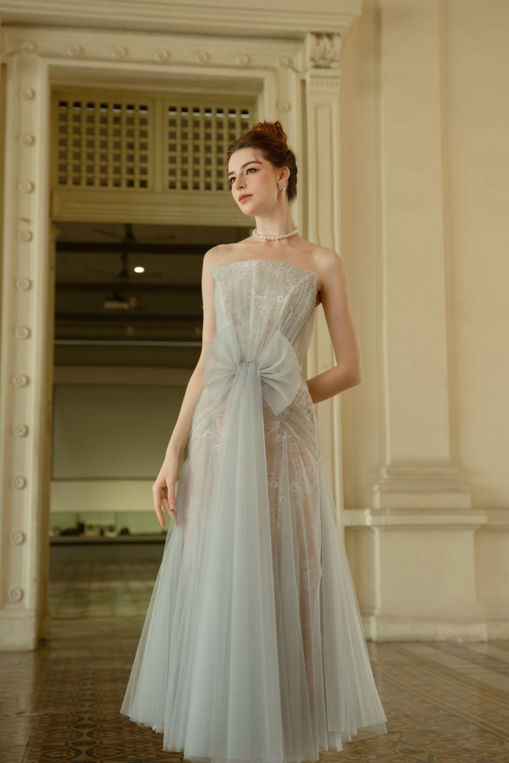 Faye Strapless Bow Tulle Ankle Length Dress - MEAN BLVD