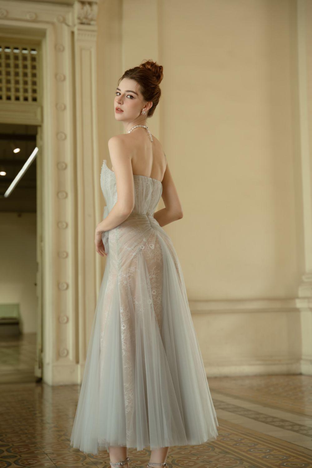 Faye Strapless Bow Tulle Ankle Length Dress - MEAN BLVD