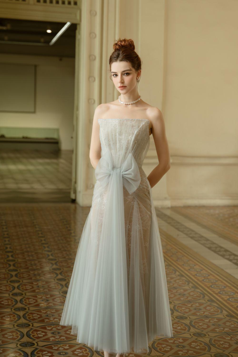 Faye Strapless Bow Tulle Ankle Length Dress - MEAN BLVD