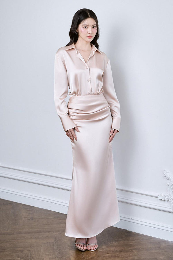 Felici Sheath Cuff Sleeved Silk Cotton Blend Ankle Length Dress - MEAN BLVD