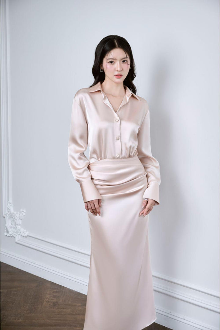 Felici Sheath Cuff Sleeved Silk Cotton Blend Ankle Length Dress - MEAN BLVD