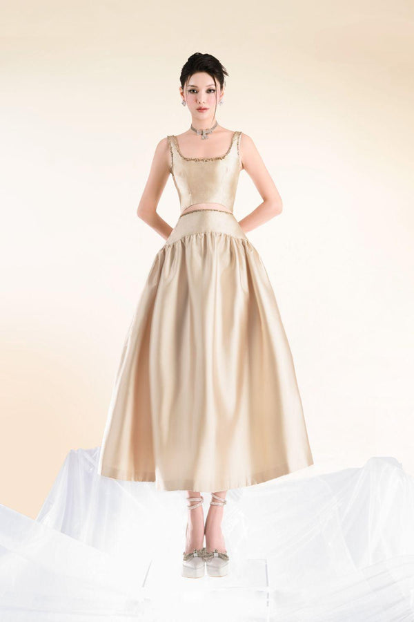 Felicia A-line Cut-Out Taffeta Midi Dress - MEAN BLVD