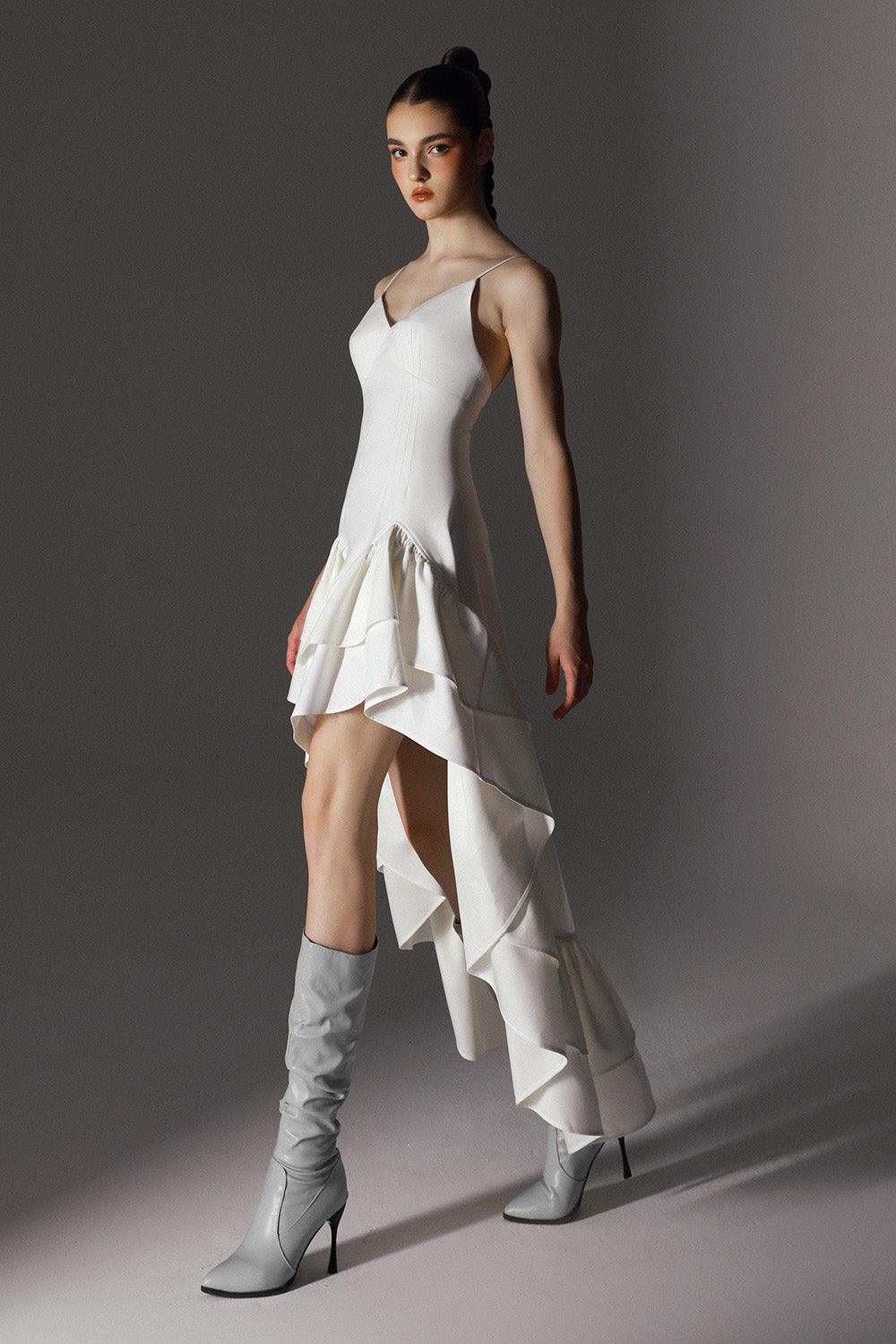 high low cotton dress Hannah Cotton Voile Ruffle High-Low Dress
