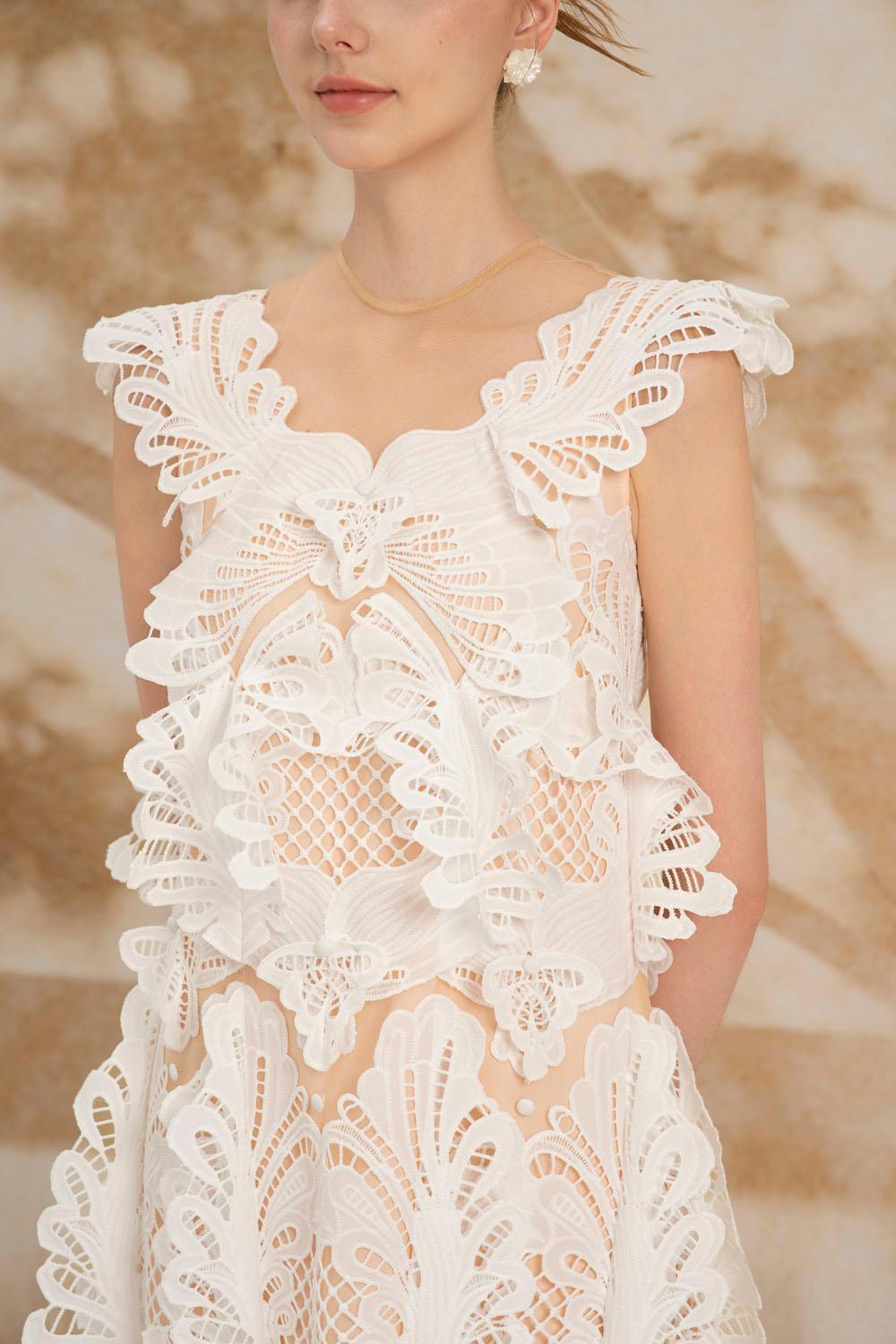 Fiamma Trapezoid Cap Sleeved Cotton Lace Mini Dress - MEAN BLVD