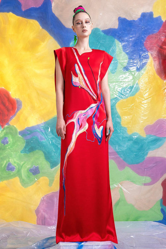 Finnian Straight Side Slit Satin Floor Length Dress - MEAN BLVD