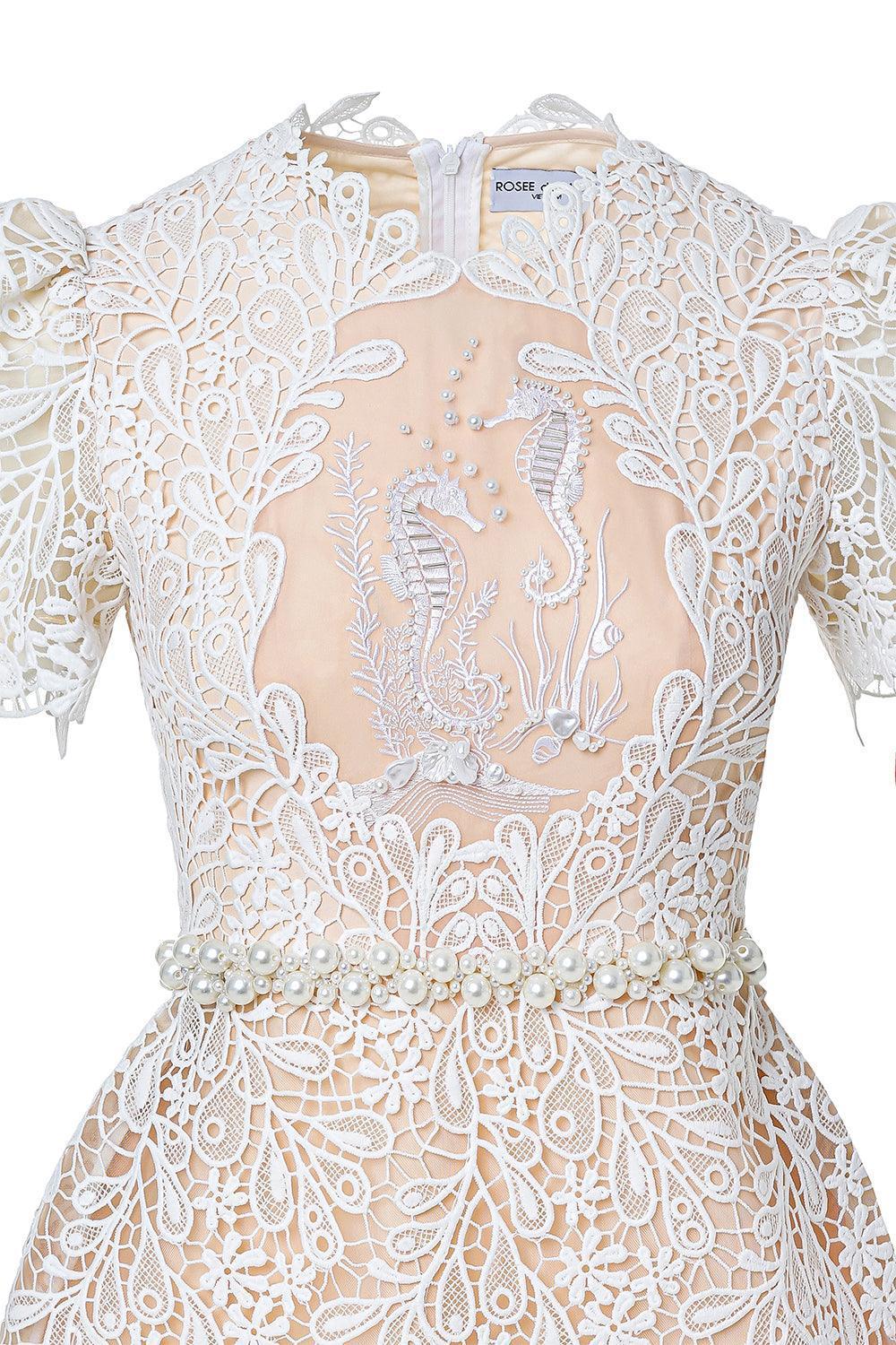 Fiona A-line Leg Of Mutton Sleeved Lace Mini Dress - MEAN BLVD