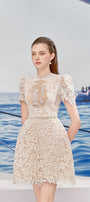 Fiona A-line Leg Of Mutton Sleeved Lace Mini Dress - MEAN BLVD