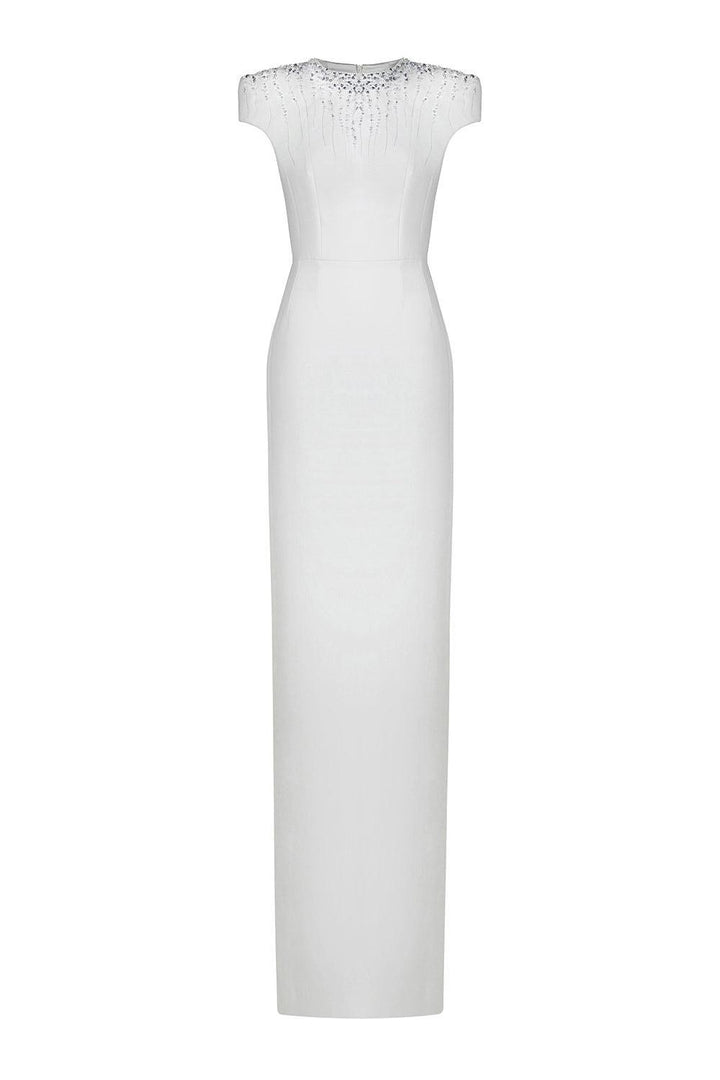 Fiona Sheath Stone Crepe Floor Length Dress - MEAN BLVD