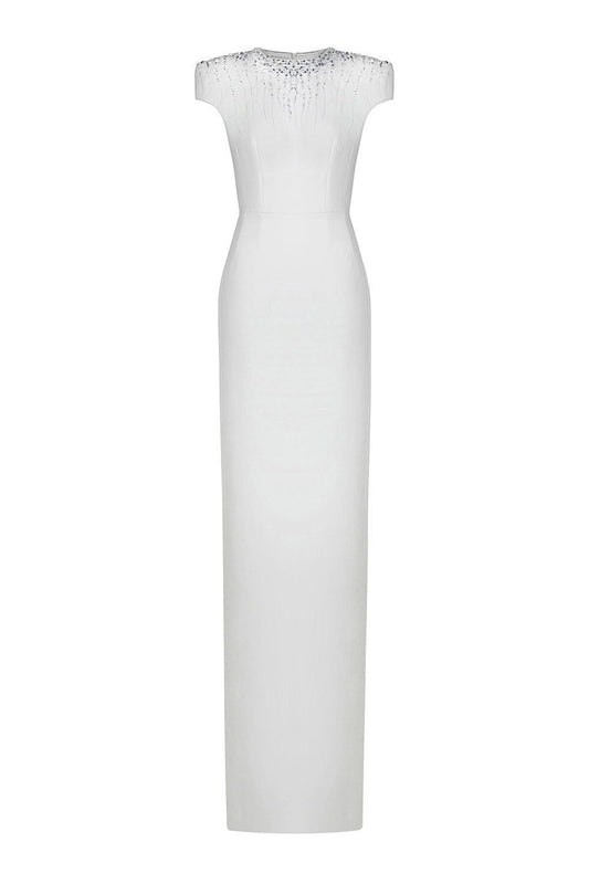 Fiona Sheath Stone Crepe Floor Length Dress - MEAN BLVD