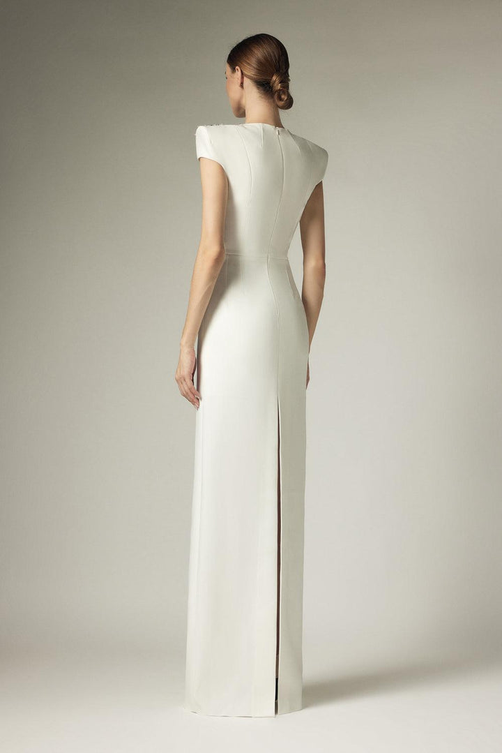 Fiona Sheath Stone Crepe Floor Length Dress - MEAN BLVD