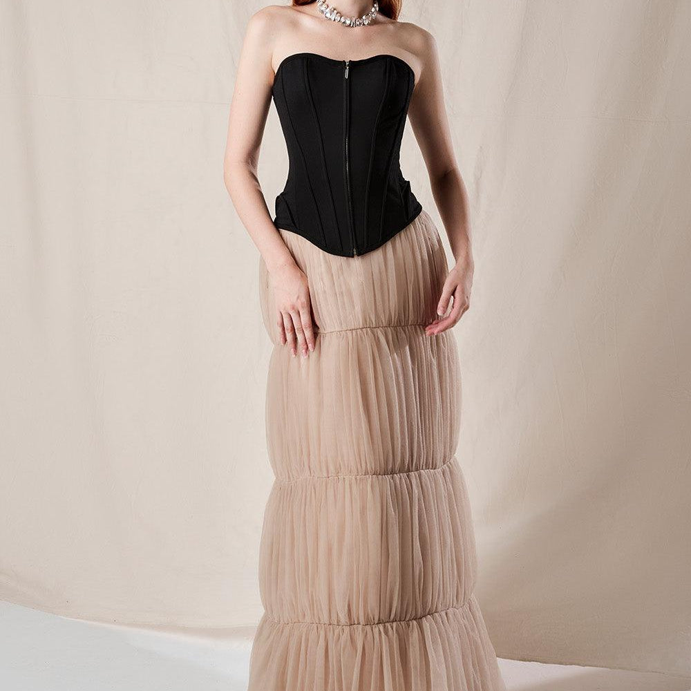 First Love Tiered Gathered Mesh Maxi Skirt - MEAN BLVD