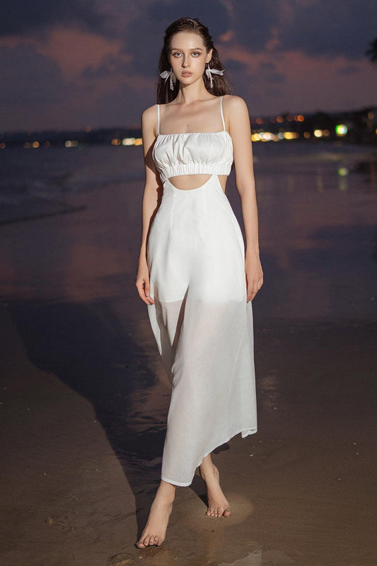 Fleda A-line Cut-Out Linen Silk Ankle Length Dress - MEAN BLVD