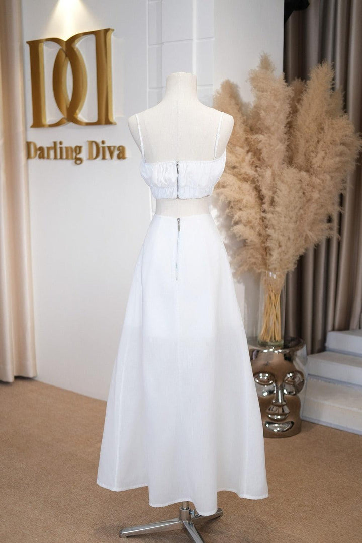 Fleda A-line Cut-Out Linen Silk Ankle Length Dress - MEAN BLVD