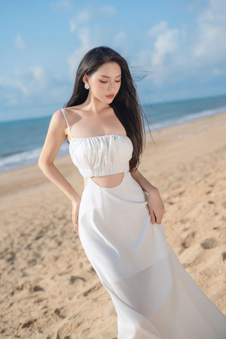 Fleda A-line Cut-Out Linen Silk Ankle Length Dress - MEAN BLVD