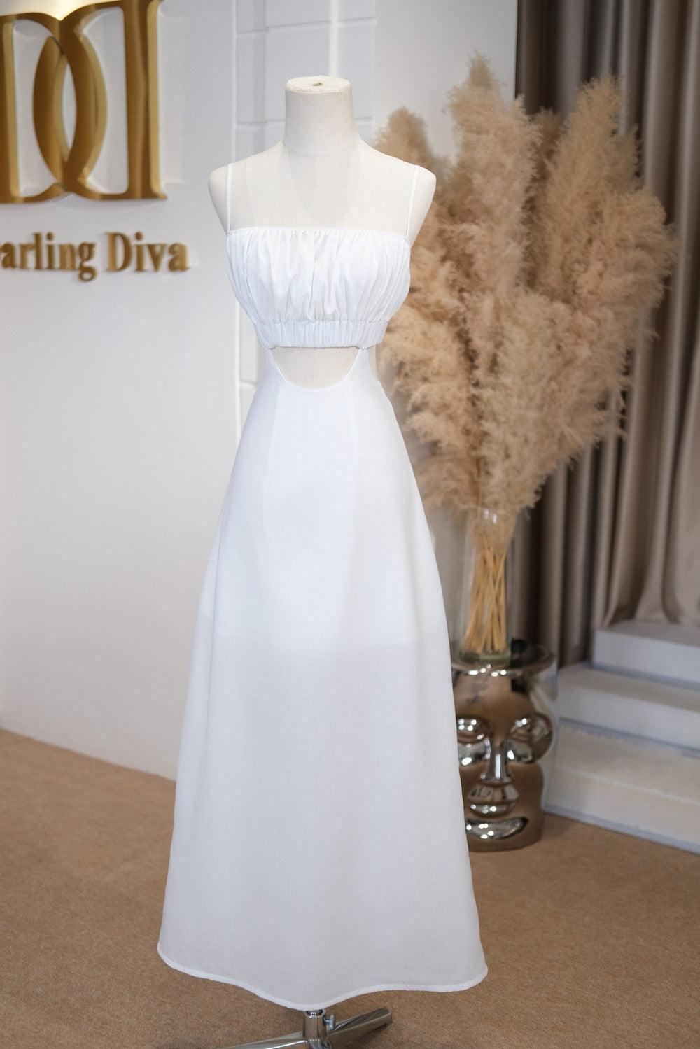 Fleda A-line Cut-Out Linen Silk Ankle Length Dress - MEAN BLVD