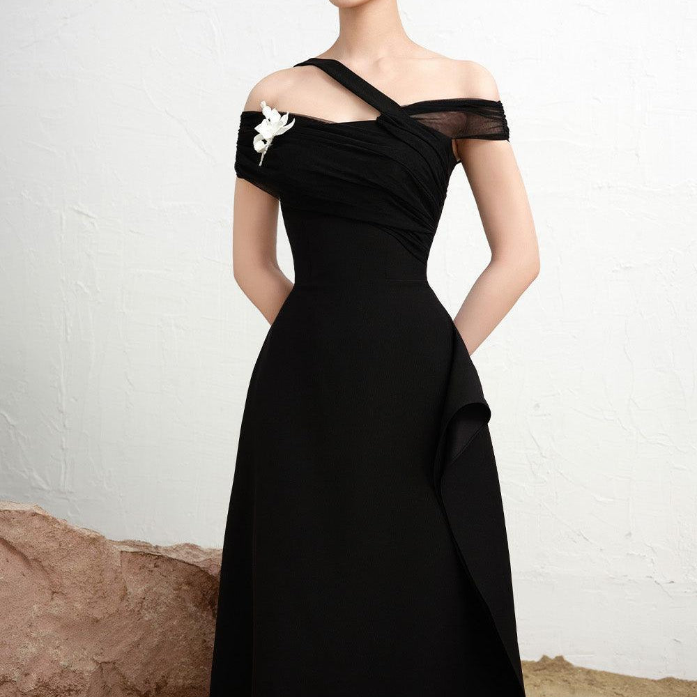 Fleur Asymmetric Diagonal Neck Polycotton Ankle Length Dress - MEAN BLVD