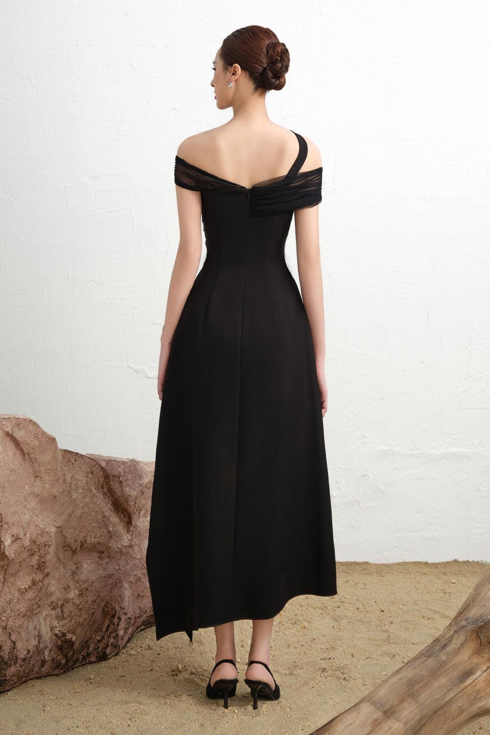 Fleur Asymmetric Diagonal Neck Polycotton Ankle Length Dress - MEAN BLVD