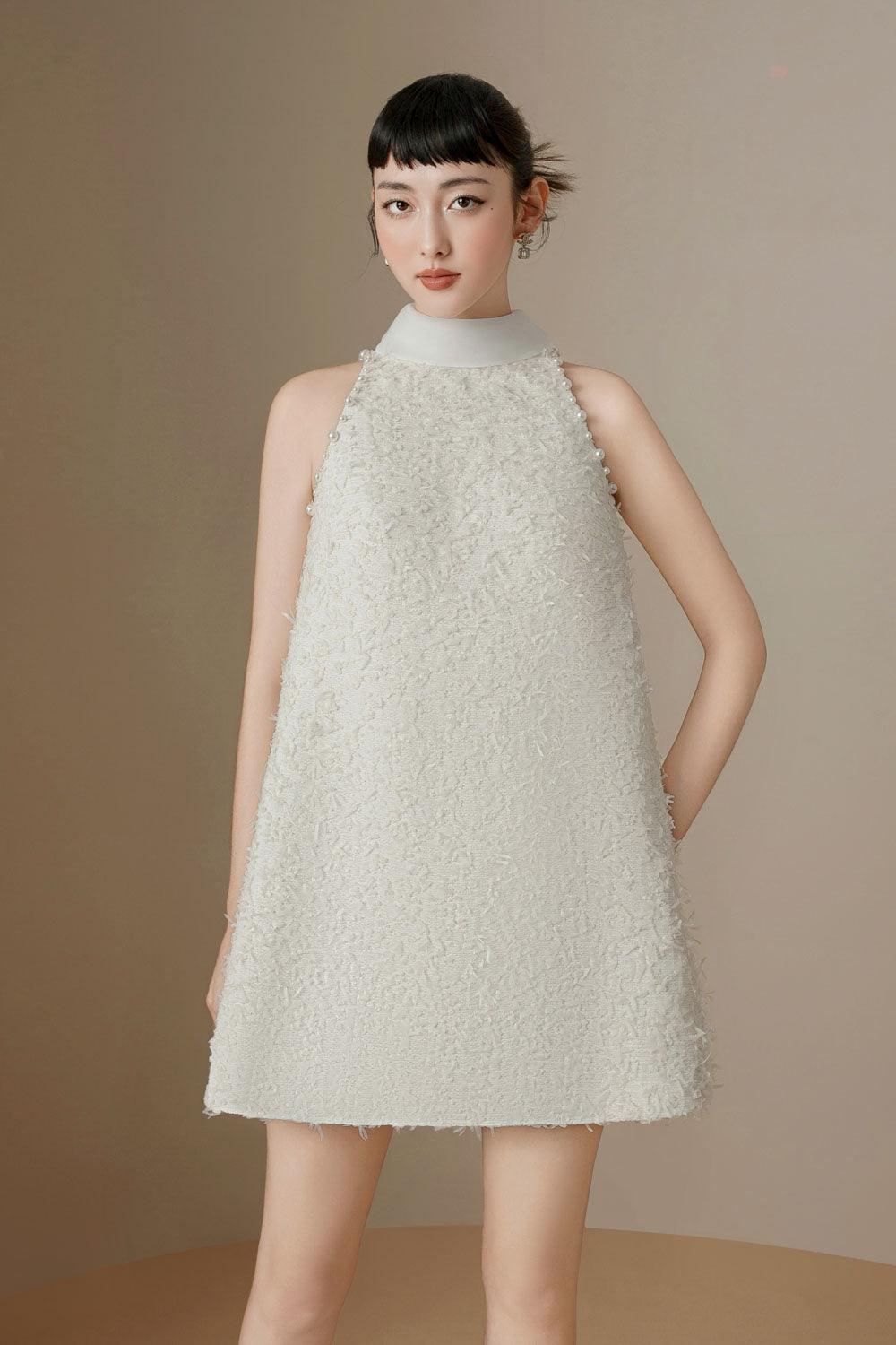 Women's Fleur Trapezoid Sleeveless Tweed Mini Dress Xs/S/M/L Cream Mean Blvd Cream / Customize Women's Fleur Trapezoid Sleeveless Tweed Mini Dress Xs/S/M/L Cream Mean Blvd Cream / Customize