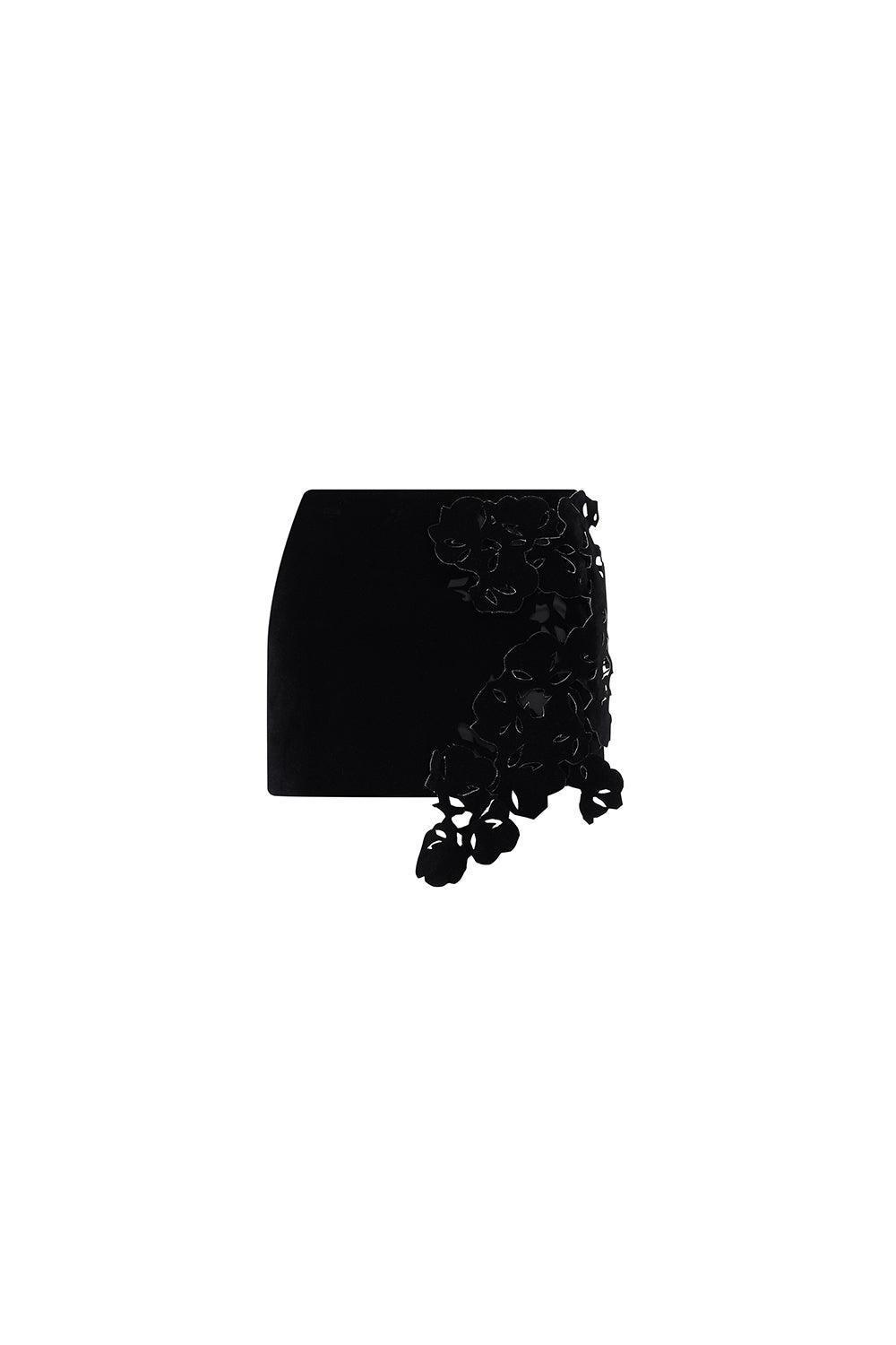 Floral Straight Flower Applique Velvet Mini Skirt - MEAN BLVD