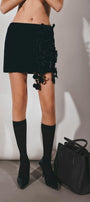 Floral Straight Flower Applique Velvet Mini Skirt - MEAN BLVD