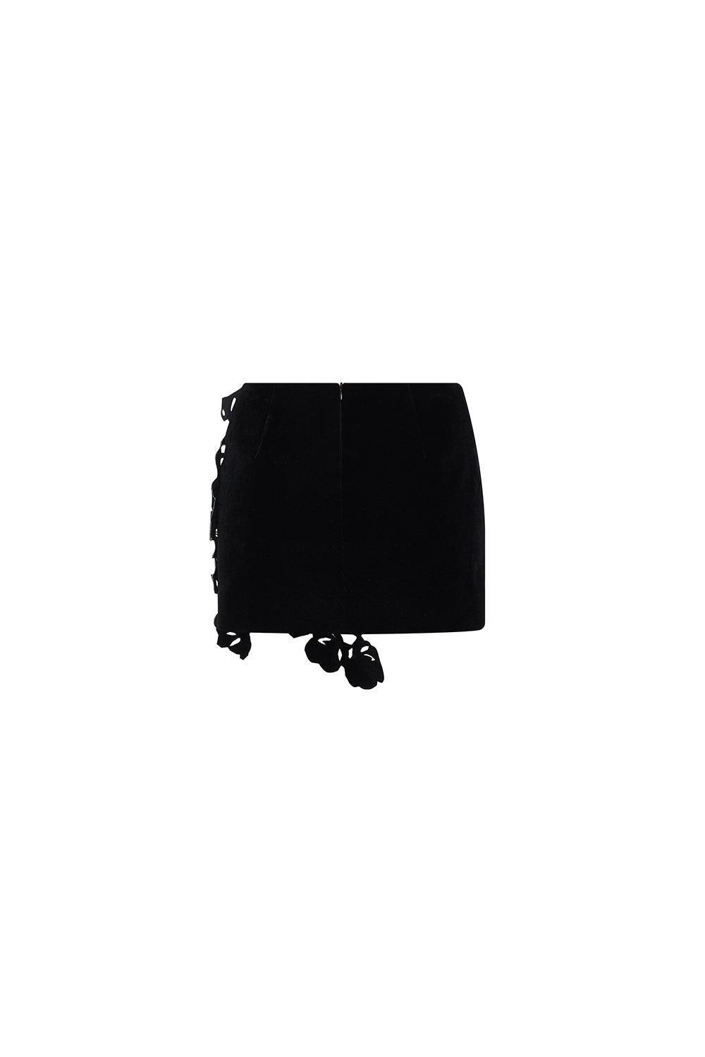 Floral Straight Flower Applique Velvet Mini Skirt - MEAN BLVD