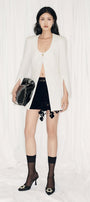 Floral Straight Flower Applique Velvet Mini Skirt - MEAN BLVD