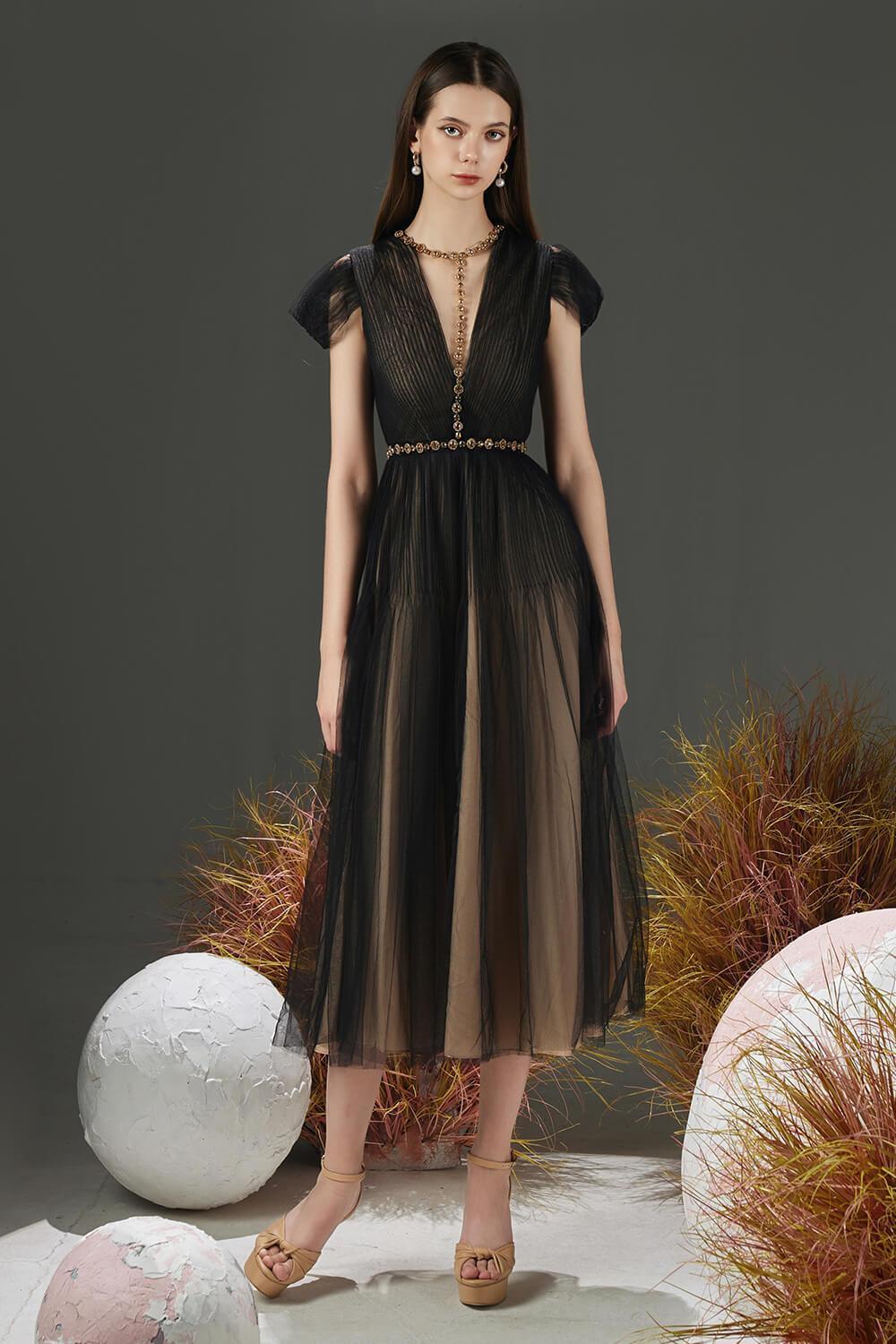 Florence A-line Cold Shoulder Sleeved Organza Midi Dress - MEAN BLVD