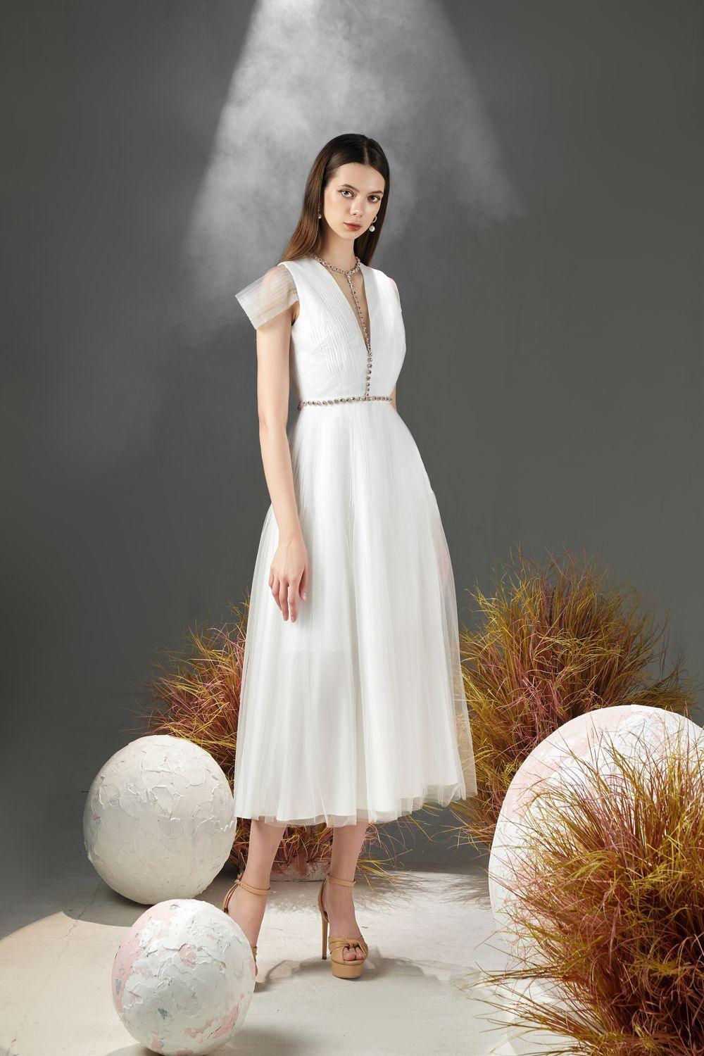 Florence A-line Cold Shoulder Sleeved Organza Midi Dress - MEAN BLVD