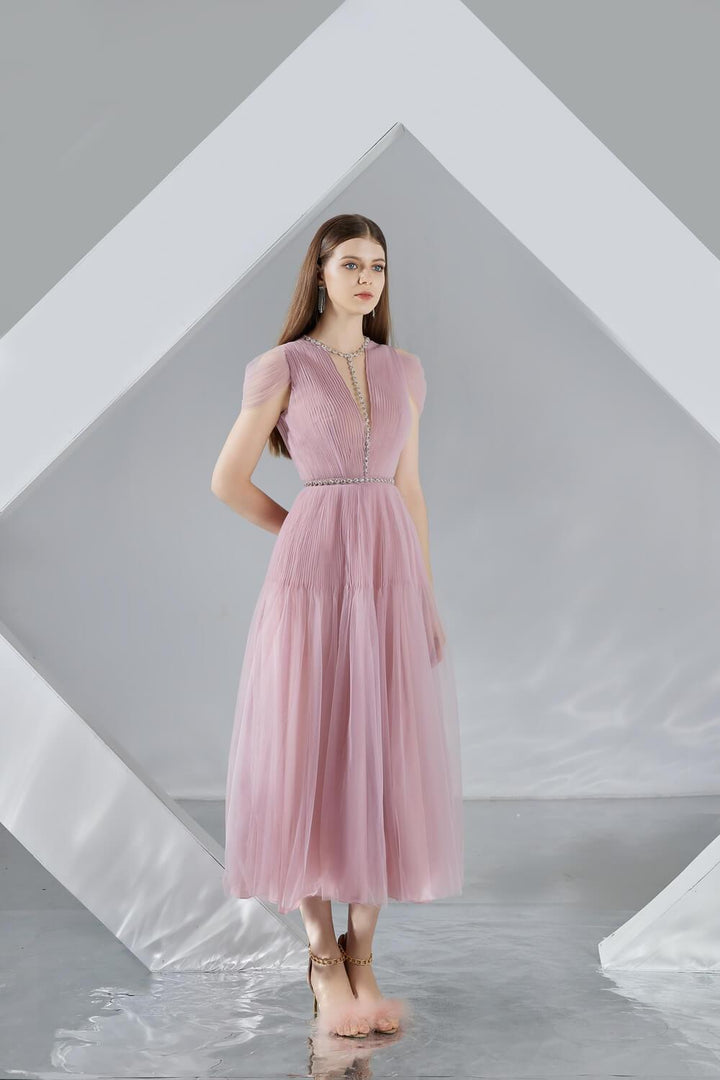Florence A-line Puffy Sleeved Organza Midi Dress - MEAN BLVD