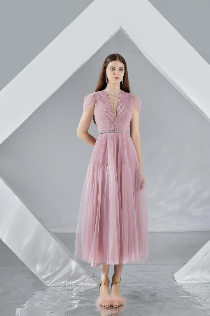 Florence A-line Puffy Sleeved Organza Midi Dress - MEAN BLVD