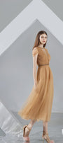 Florence A-line Puffy Sleeved Organza Midi Dress - MEAN BLVD