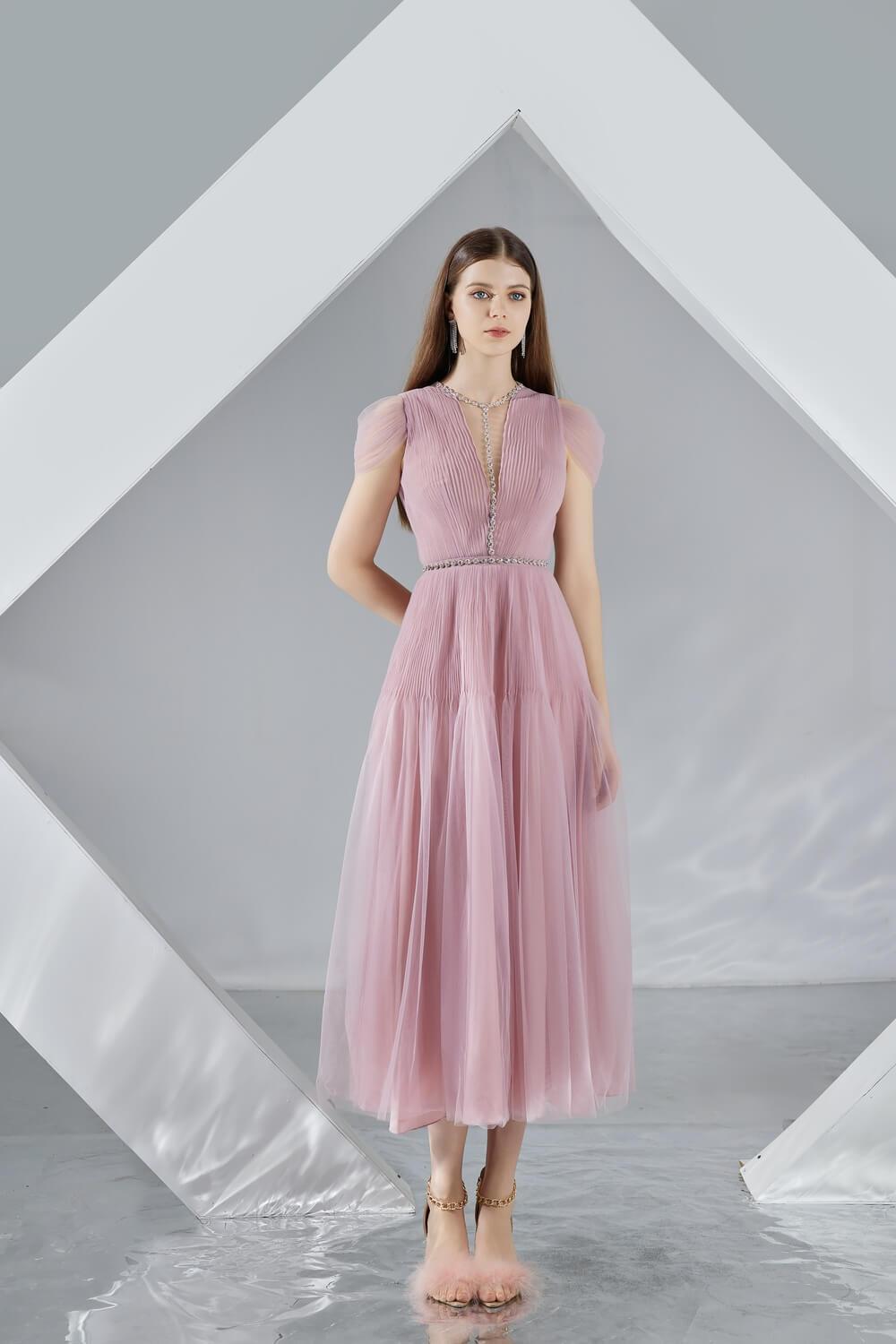 Florence A-line Puffy Sleeved Organza Midi Dress - MEAN BLVD