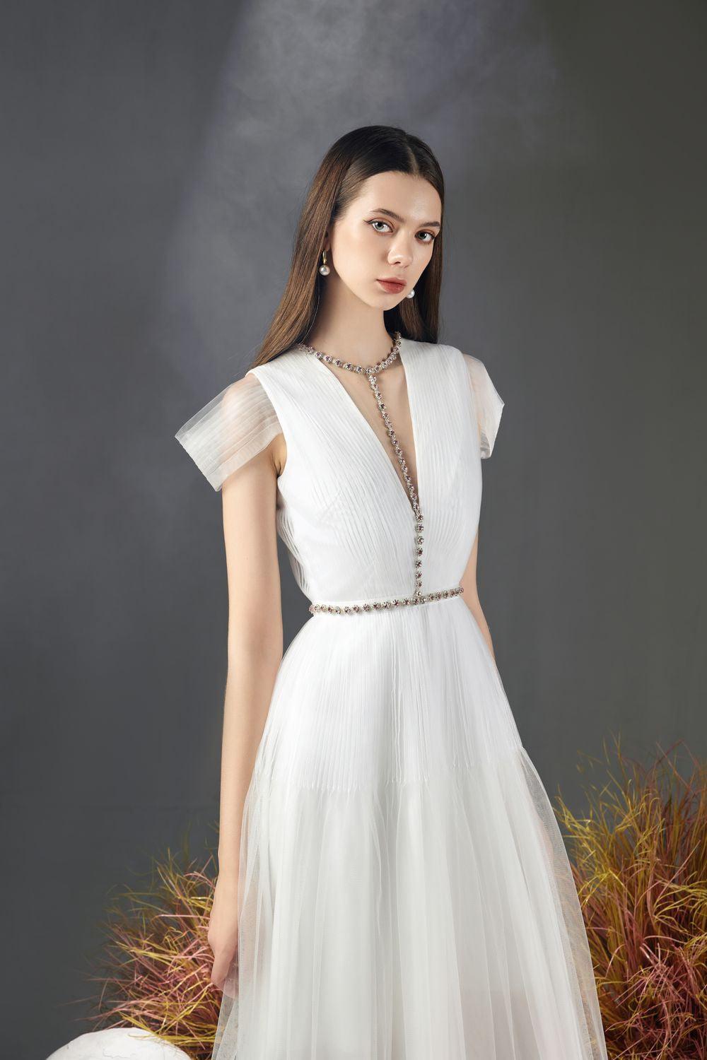 Florence A-line Cold Shoulder Sleeved Organza Midi Dress - MEAN BLVD