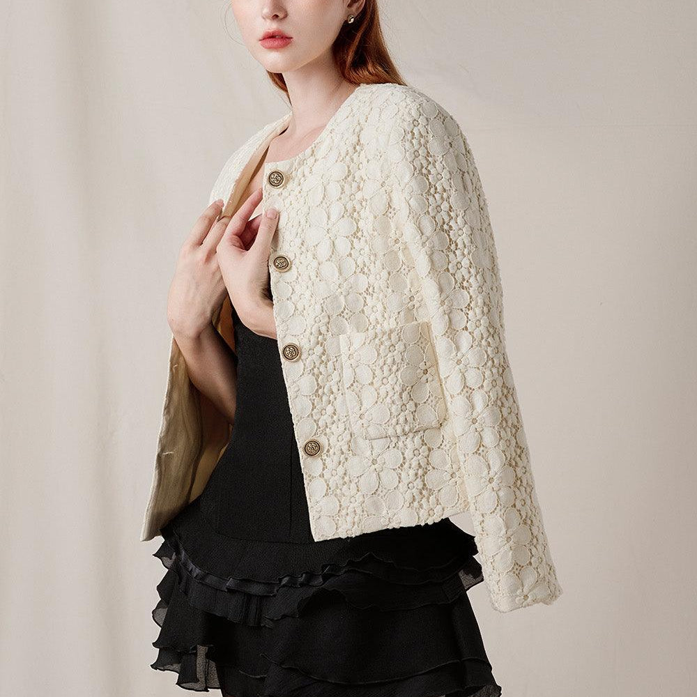 Flower Straight Patch Pocket Lace Jacket - MEAN BLVD