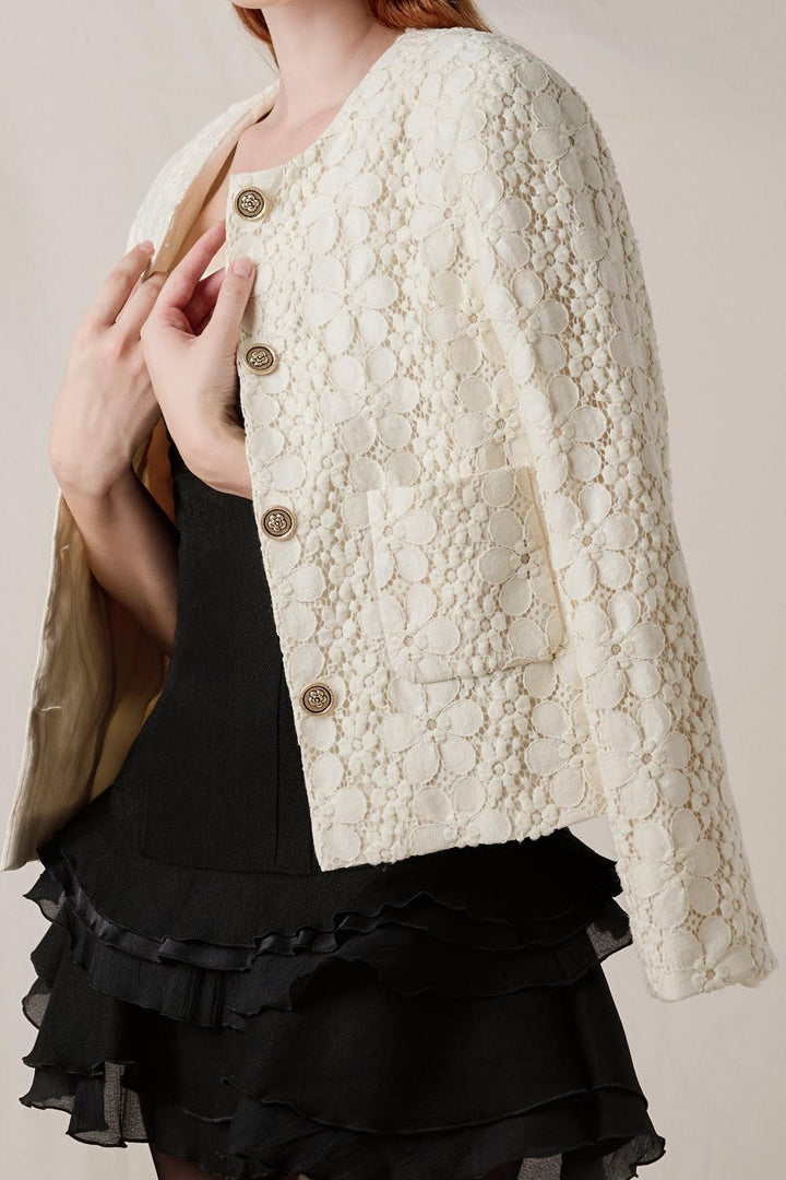 Flower Straight Patch Pocket Lace Jacket - MEAN BLVD