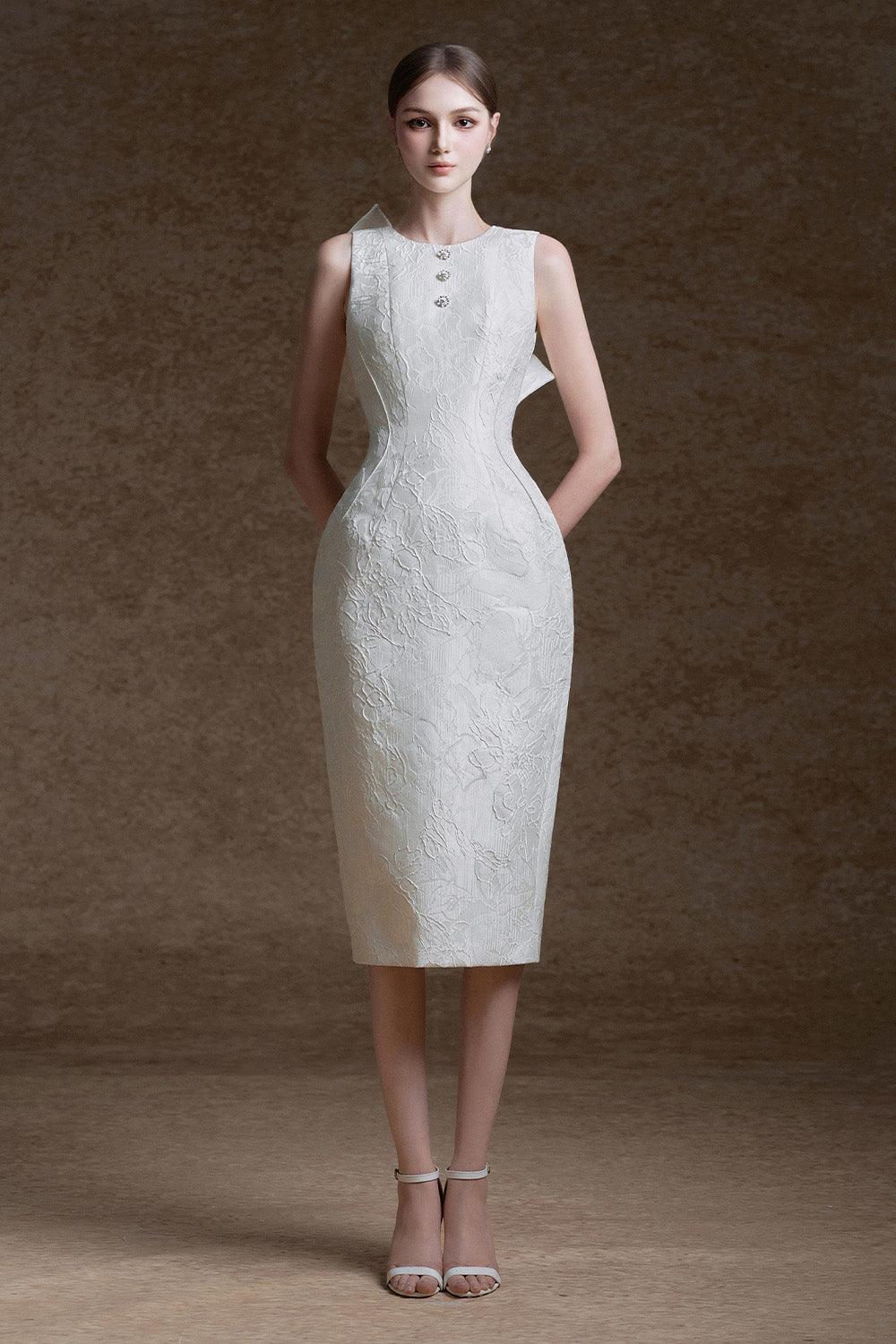 Flynna Pegged Back Slit Brocade Midi Dress - MEAN BLVD