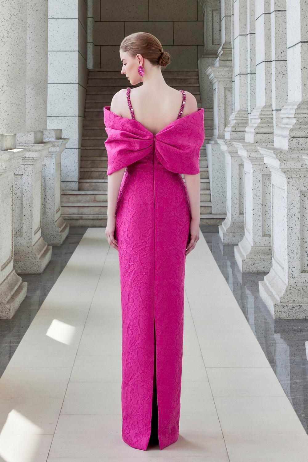 Fortuity Pegged Cold Shoulder Sleeved Jacquard Floor Length Dress - MEAN BLVD